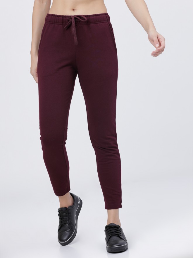 White Moon Women Solid Maroon Track Pants