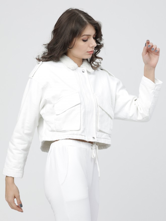 Buy MANGO Women White Solid Denim Jacket - Jackets for Women 8798407 |  Myntra