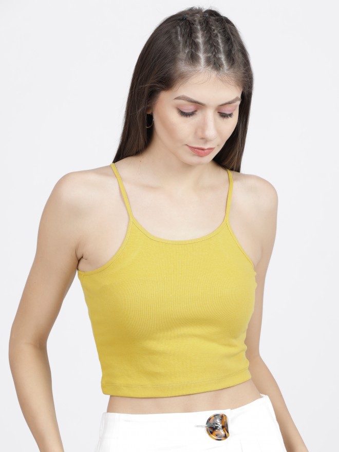 Buy Tokyo Talkies Yellow Shoulder Strap Neck Sleeveless Tops For Women