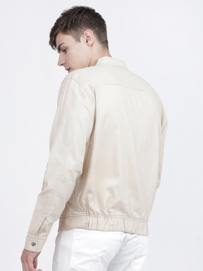 HIGHLANDER Men Beige Solid Bomber Jackets 