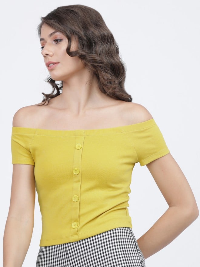 Tokyo Talkies Women Mustard Solid Regular Tops 