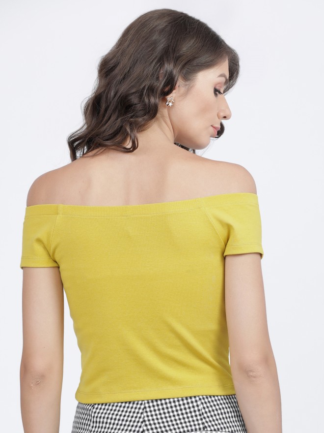 Tokyo Talkies Women Mustard Solid Regular Tops 