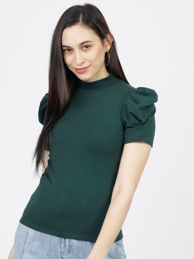 Tokyo Talkies Women Green Solid Regular Tops 