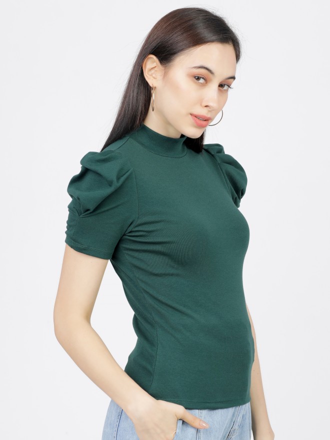 Tokyo Talkies Women Green Solid Regular Tops 