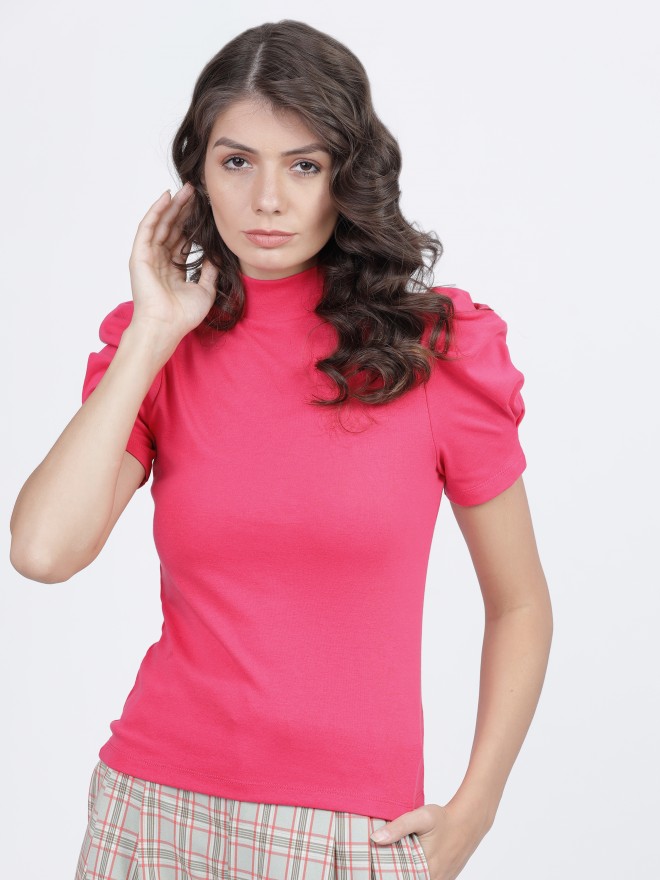 Tokyo Talkies Women Pink Solid Regular Tops 