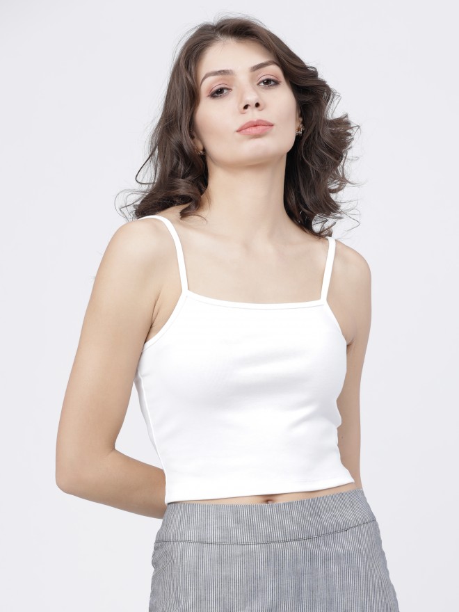 Buy Tokyo Talkies White Knited Solid Crop Top for Women Online at Rs ...