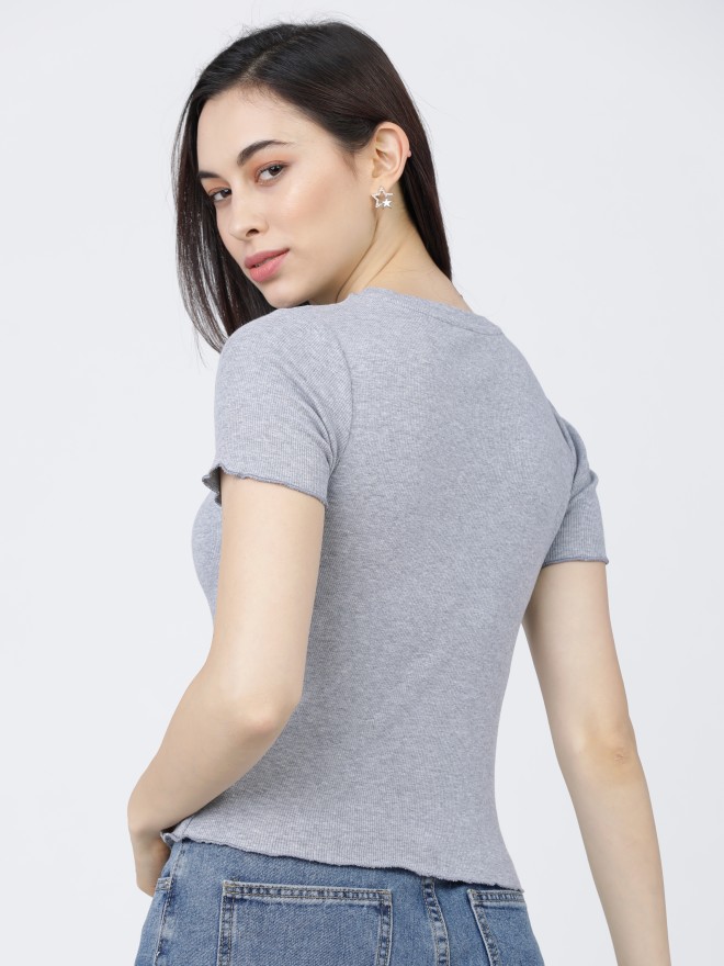 Tokyo Talkies Women Grey Printed Regular Tops 