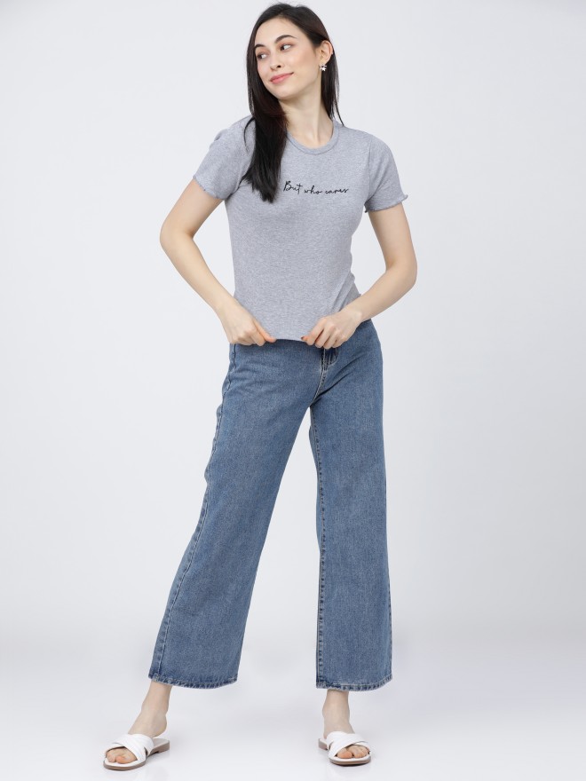 Tokyo Talkies Women Grey Printed Regular Tops 