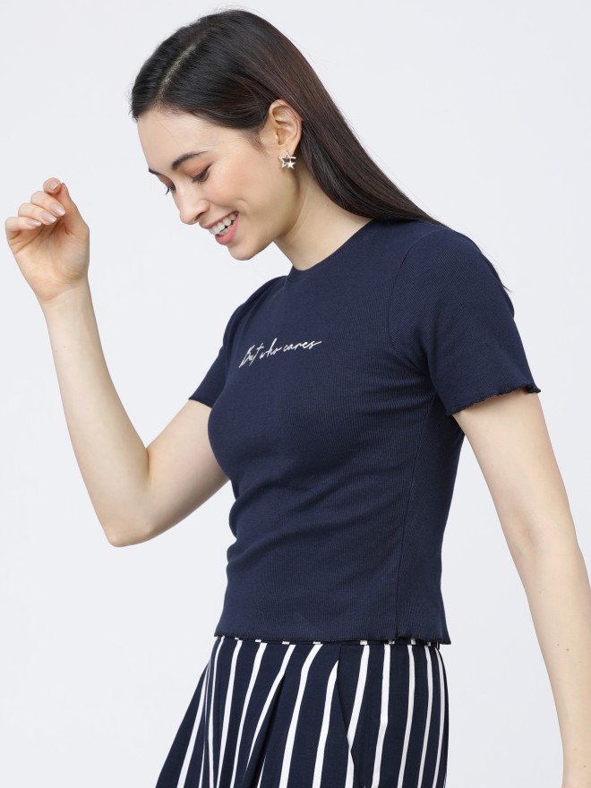 Tokyo Talkies Women Navy Blue Printed Regular Tops 