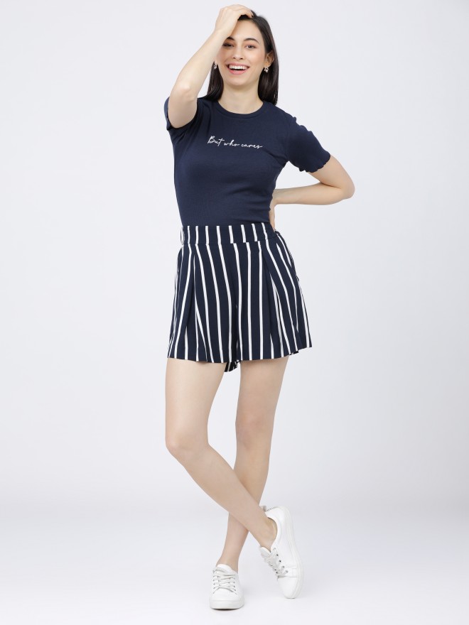 Tokyo Talkies Women Navy Blue Printed Regular Tops 