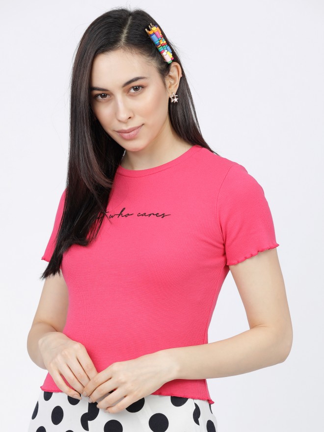 Tokyo Talkies Women Pink Printed Regular Tops 