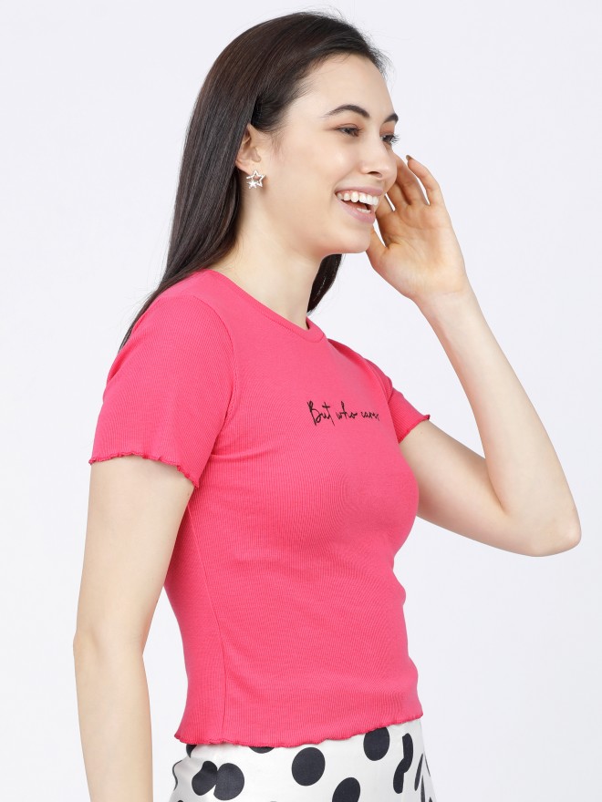 Tokyo Talkies Women Pink Printed Regular Tops 