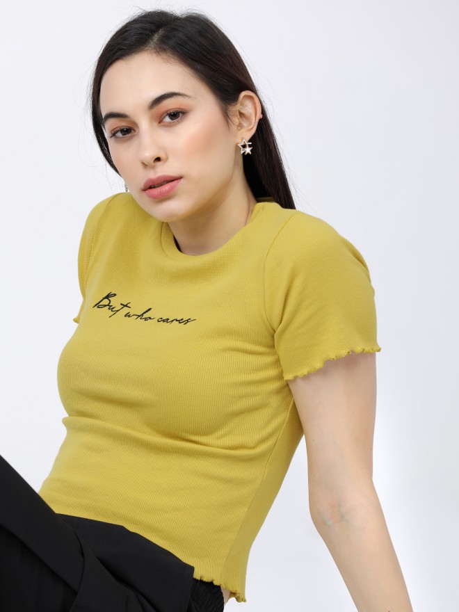 Tokyo Talkies Women Yellow Printed Regular Tops 