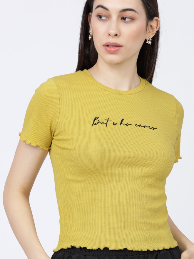 Tokyo Talkies Women Yellow Printed Regular Tops 