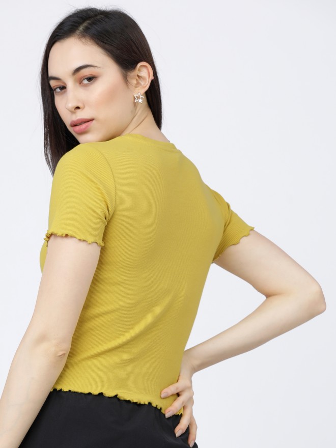 Tokyo Talkies Women Yellow Printed Regular Tops 