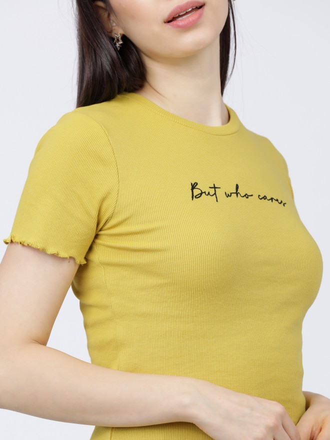 Tokyo Talkies Women Yellow Printed Regular Tops 