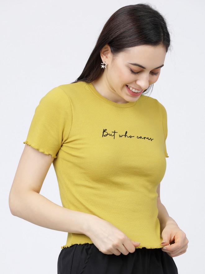 Tokyo Talkies Women Yellow Printed Regular Tops 