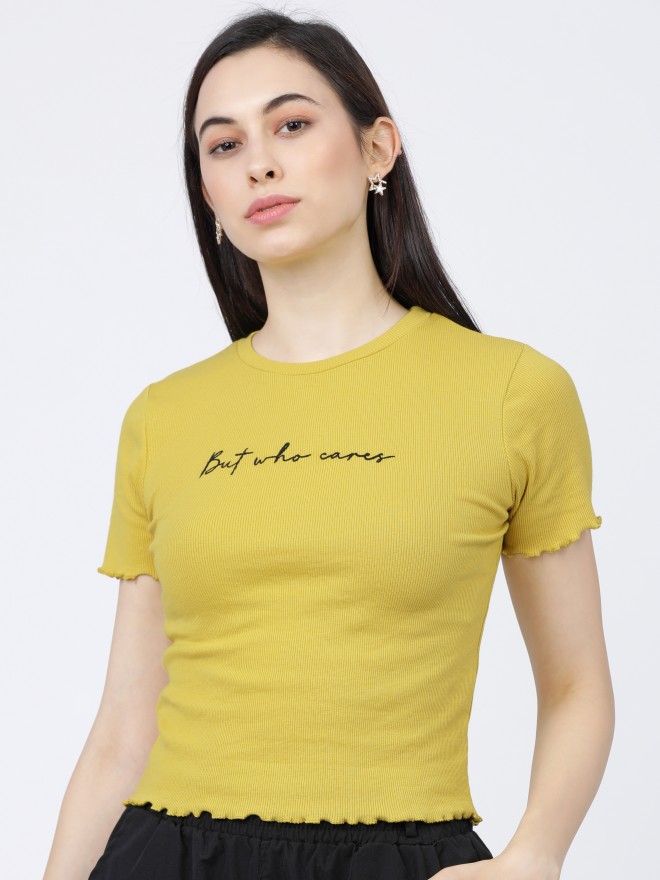 Tokyo Talkies Women Yellow Printed Regular Tops 