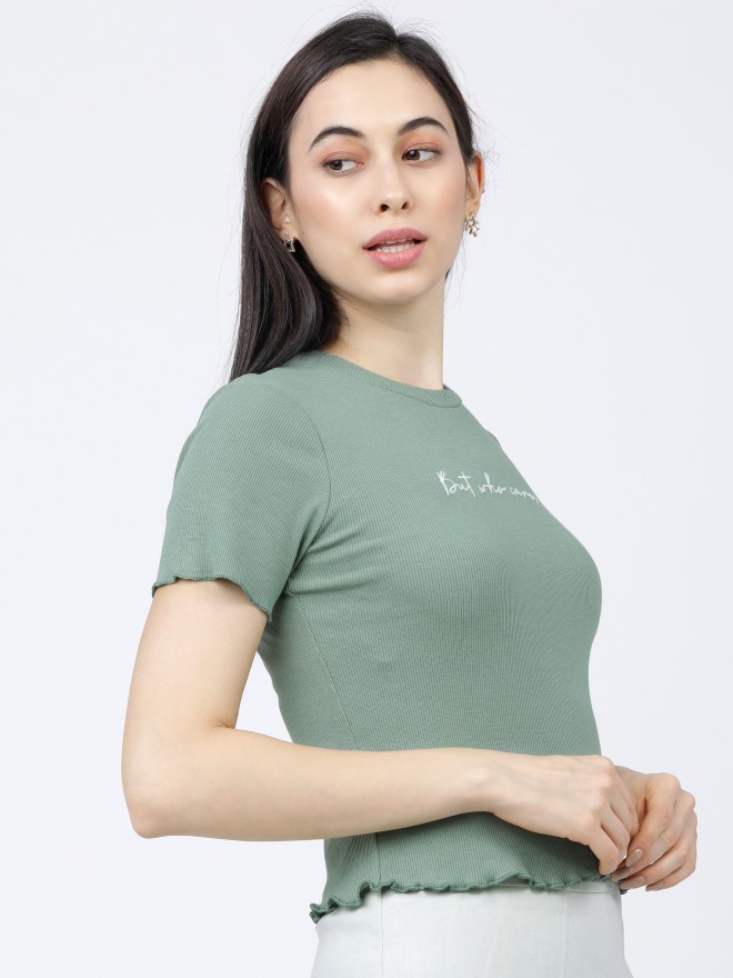 Tokyo Talkies Women Green Printed Regular Tops 