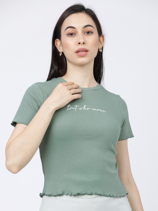 Tokyo Talkies Women Green Printed Regular Tops 