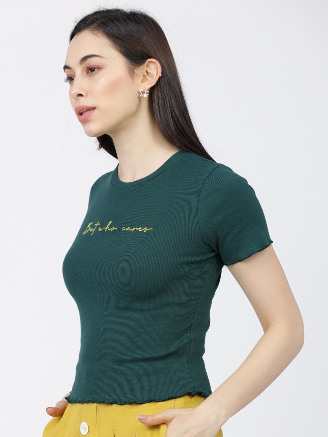 Tokyo Talkies Women Green Printed Regular Tops 