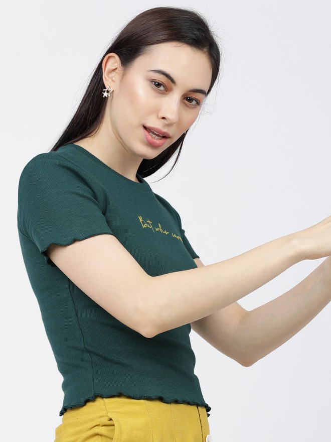 Tokyo Talkies Women Green Printed Regular Tops 