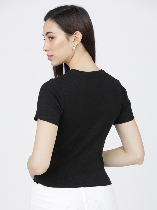 Tokyo Talkies Women Black Printed Regular Tops 