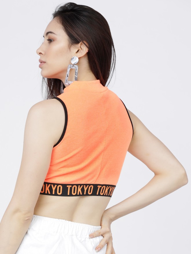 Tokyo Talkies Women Orange Printed Regular Tops 