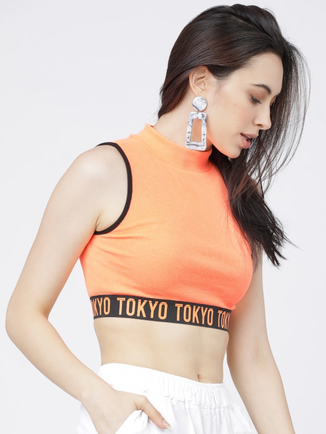 Tokyo Talkies Women Orange Printed Regular Tops 