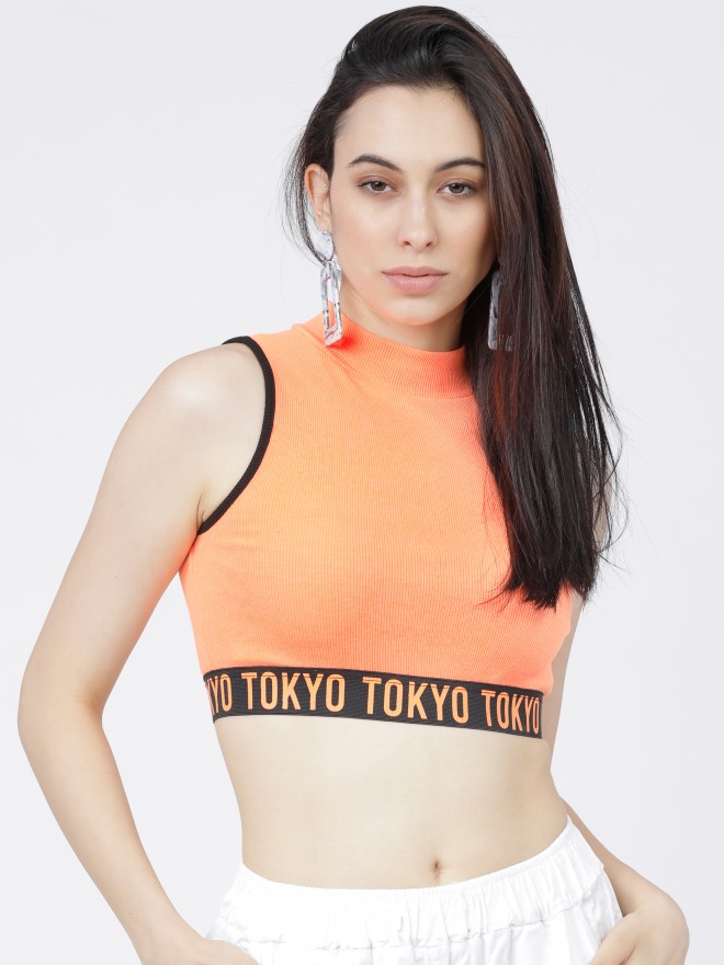 Tokyo Talkies Women Orange Printed Regular Tops 