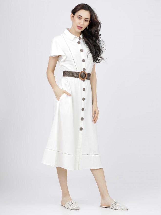 Button Through Belted Collared Jersey Dress