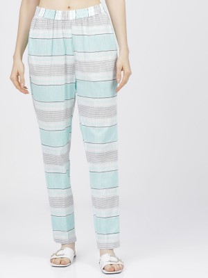 Womens Cream/Turquoise Regular Fit Trousers