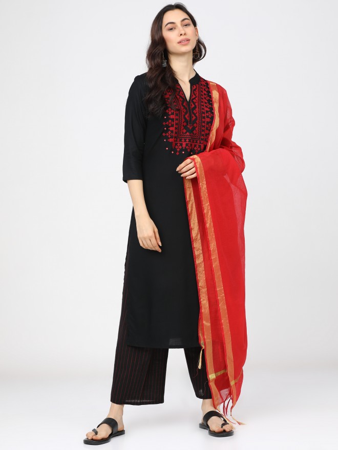 Buy Chhabra 555 Black  Red Kurta Palazzo Set With Dupatta for Women Online   Tata CLiQ