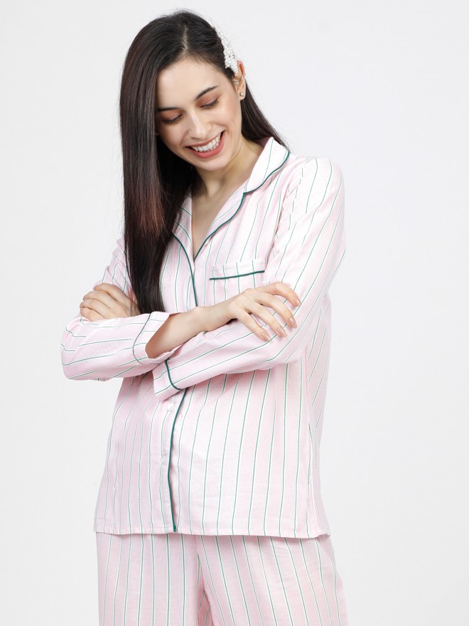 Buy Tokyo Talkies Pink/Green Striped Sleep Shirt for Women Online at Rs.356  - Ketch