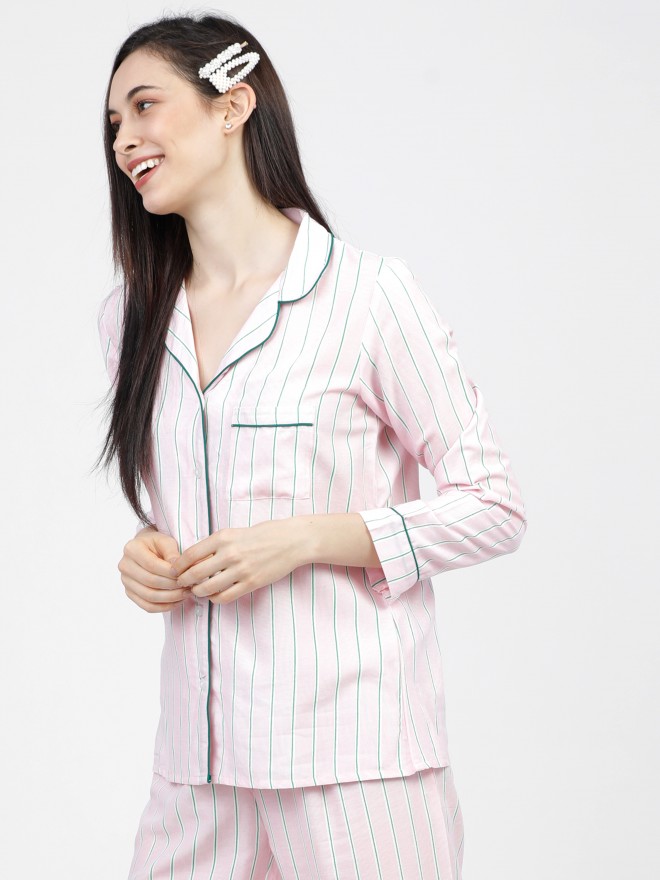 Buy Tokyo Talkies Pink/Green Striped Sleep Shirt for Women Online at Rs.356  - Ketch