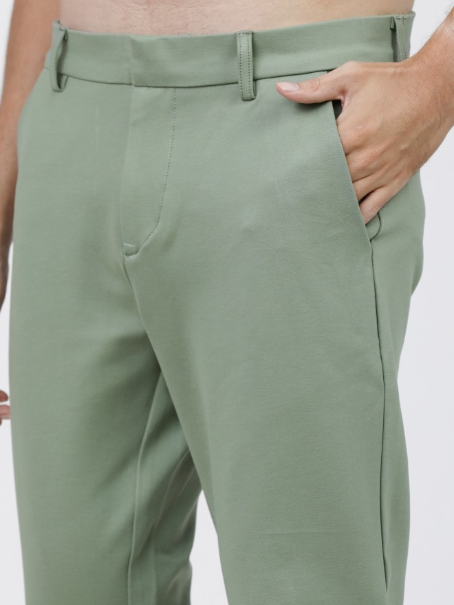 Regular Fit Men LIGHT GREEN Lycra Blend Trousers