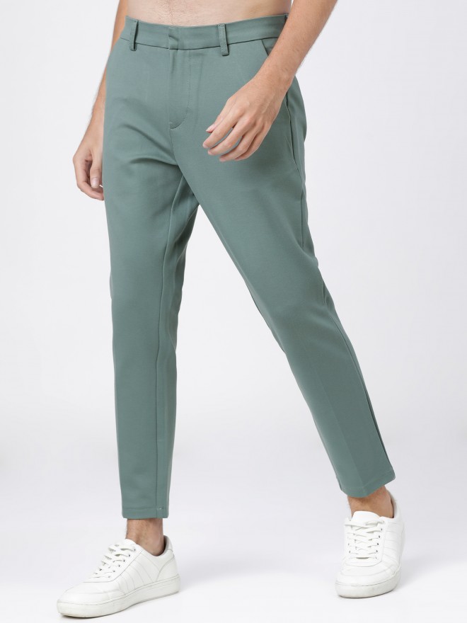 Buy Highlander Dusty Teal Slim Fit Solid Chinos Trousers for Men Online ...