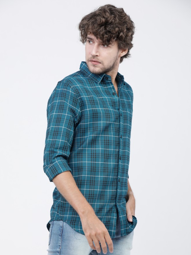 Buy Ketch Teal/Black Slim Fit Checked Casual Shirt for Men Online at Rs ...