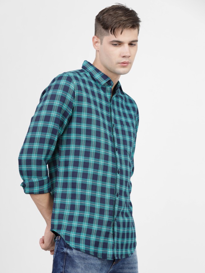 Buy Ketch Navy Blue & Green Slim Fit Checked Casual Shirt for Men ...