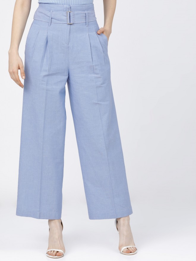 Buy Tokyo Talkies Blue/White Flared Trouser for Women Online at Rs.671 ...