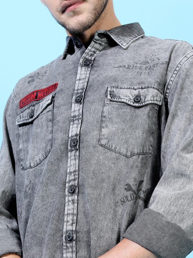 Buy Locomotive Grey Slim Fit Printed Casual Shirt for Men Online at Rs708   Ketch