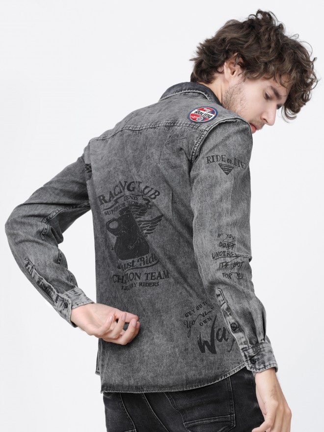 mens grey denim shirt uk