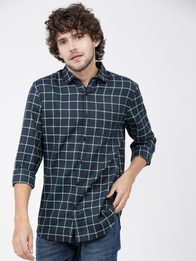 Buy Ketch Green/Mint Slim Fit Checked Casual Shirt for Men Online at Rs ...