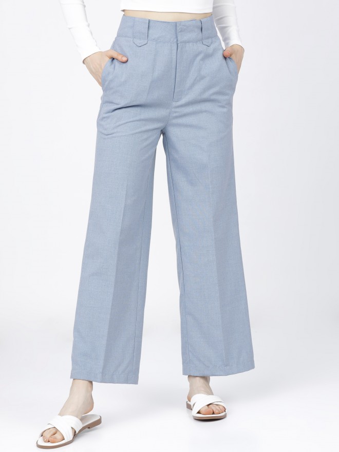 KASSUALLY Trousers and Pants  Buy KASSUALLY Sky Blue High Waist Flared  Parallel Trouser Online  Nykaa Fashion