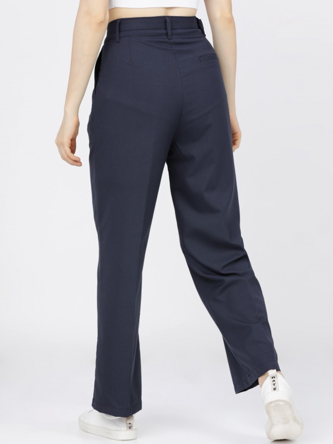Navy blue high waisted pleated stretch Dress Pants | Sumissura