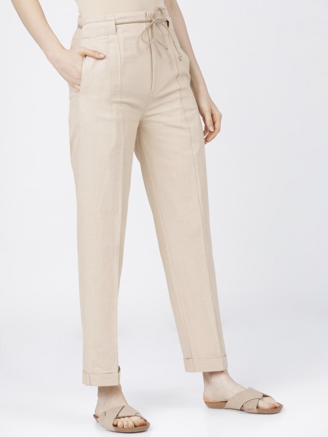 Buy Tokyo Talkies Beige/White Slim Fit Trouser for Women Online at Rs ...