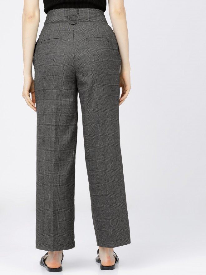 Dark Grey High Waisted Zip Fastening Wide Leg Trousers | Sakaria –  motelrocks-com-us