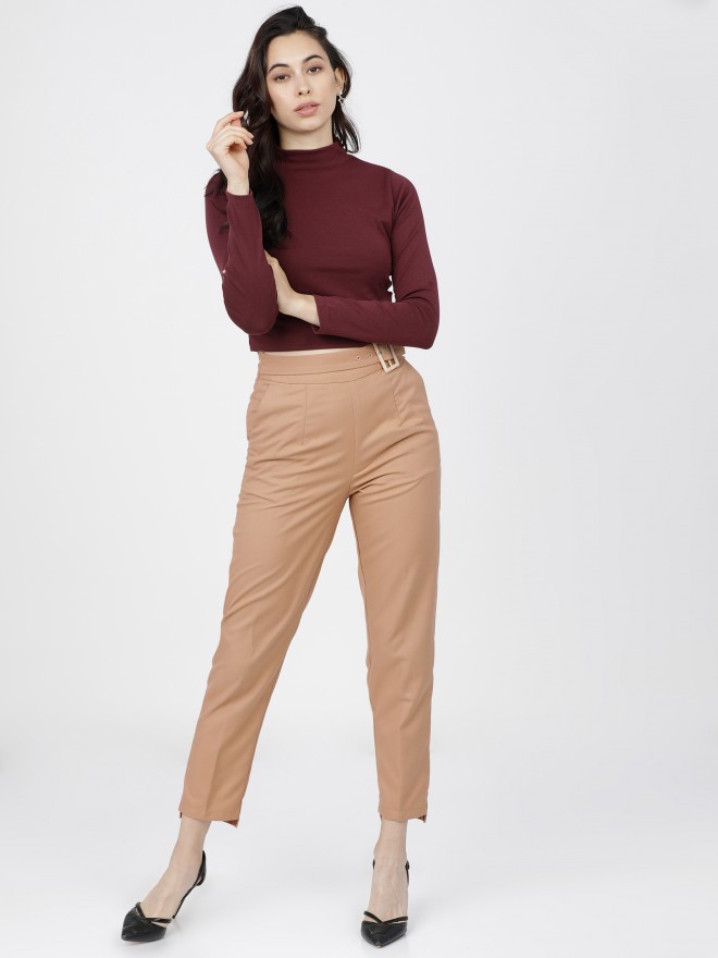 Buy 12 STOREEZ Pleated Cigarette Trousers - Brown At 50% Off | Editorialist