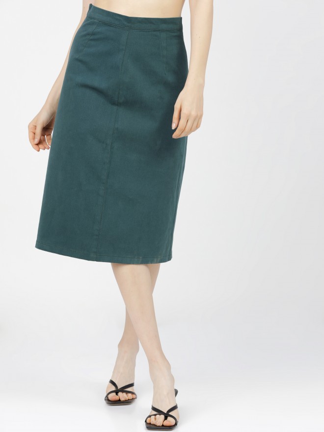 Tokyo Talkies Women Teal Midi Skirts 