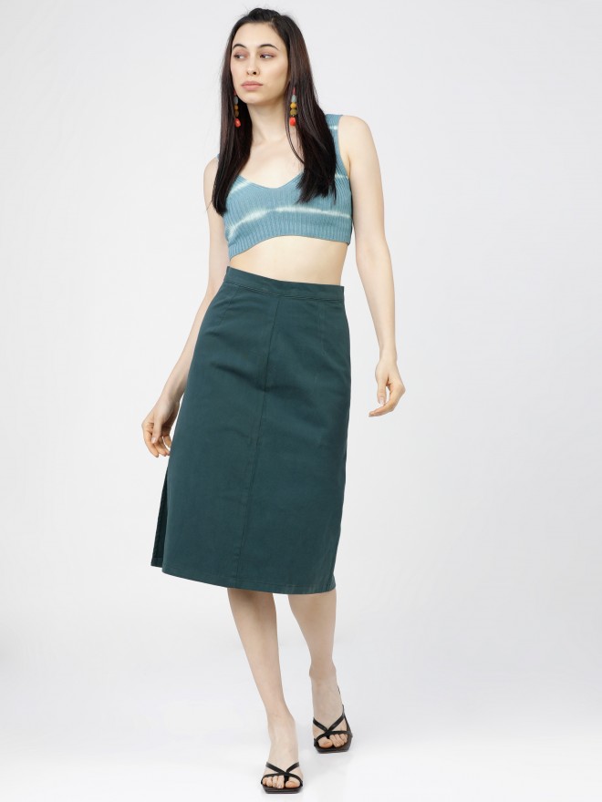 Tokyo Talkies Women Teal Midi Skirts 